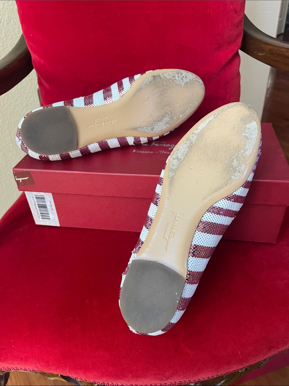 Salvatore Ferragamo shiny Striped lavender , White and Purple Vara Bow Flats - Picture 4 of 5
